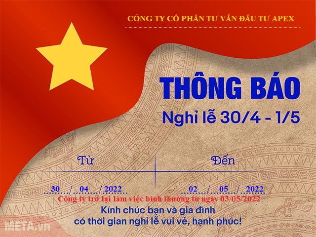 LỊCH NGHỈ LỄ 30/4-1/5 NĂM 2022